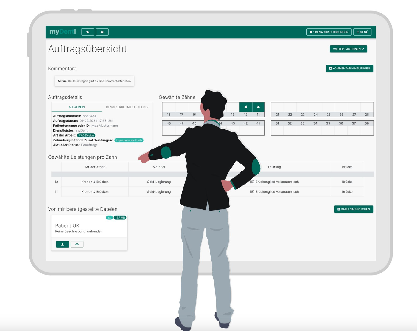 myDenti Auftragsübersicht – Screenshot des Online-Portals